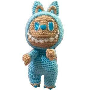 Handmade Light Blue Crochet Labubu Plush Doll - MEDIUM- 9” Tall